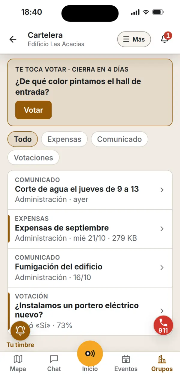 La app: la Cartelera del edificio, con las expensas y los comunicados.