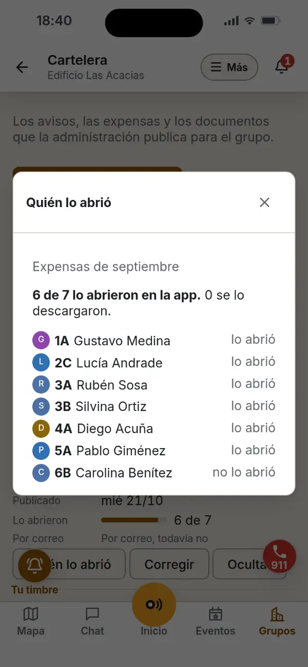 La app: la liquidación de expensas, con quién la vio.