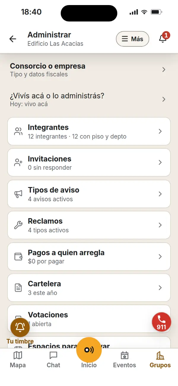 La app: el panel del administrador del edificio.