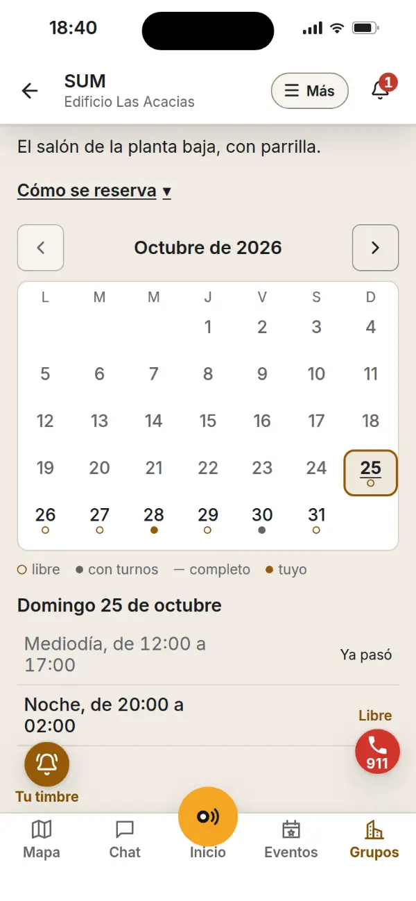 La app: las reservas del SUM de la semana.