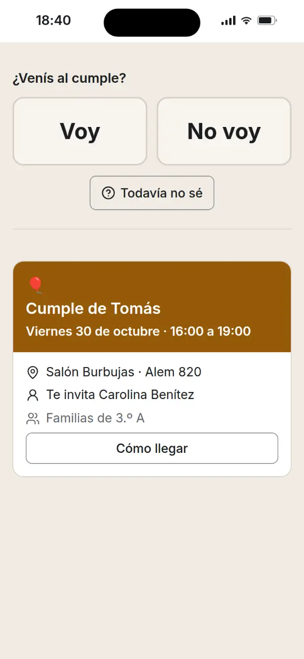 La app: la invitación a un cumple, como la ve quien la recibe.
