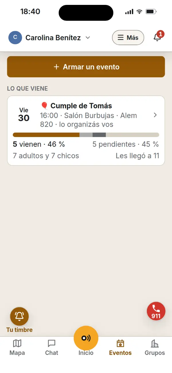 La app: los eventos, con quién viene a cada uno.