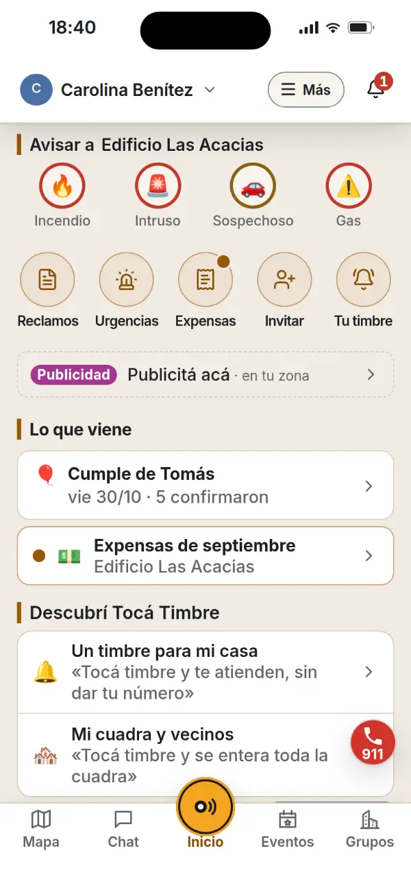 La app: Inicio, con lo que espera arriba.