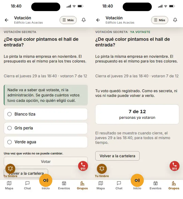 La app: una vecina vota en secreto y otra ve cuántos votaron, sin el resultado.